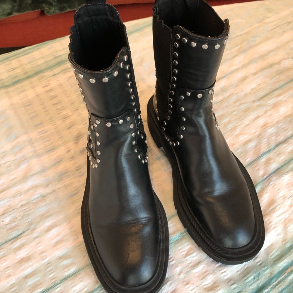 Zara Black and Silver Studded Ankle Booties